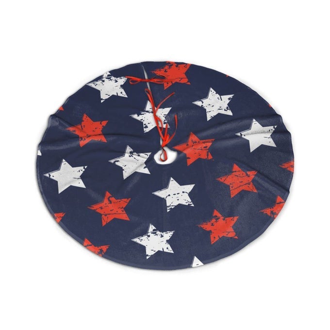 CHRISTMAS TREE SKIRT AMERICAN FLAG DAY MEMORIAL DAY PATRIOTIC FREEDOM STARS XMAS LARGE TREE MAT NEW YEAR FESTIVE HOLIDAY PARTY DECORATIONS 30 INCHES