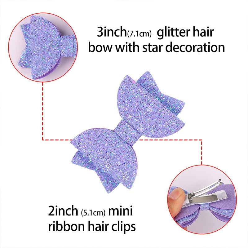 HOMEMATES 5 Pcs Korean Stylish 3.5 Inch Glitter Bows Boutique Hair Clips Multicolor Hair Accessories for Baby Girls, Toddlers, and Teens, Cute Sparkly Clips for Parties and Everyday Wear - Image 3