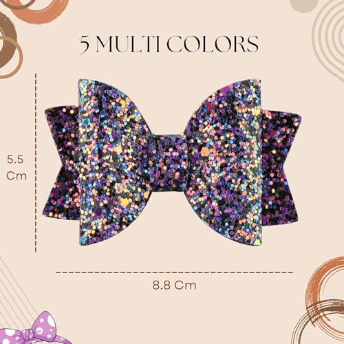 HOMEMATES 5 Pcs Korean Stylish 3.5 Inch Glitter Bows Boutique Hair Clips Multicolor Hair Accessories for Baby Girls, Toddlers, and Teens, Cute Sparkly Clips for Parties and Everyday Wear - Image 2