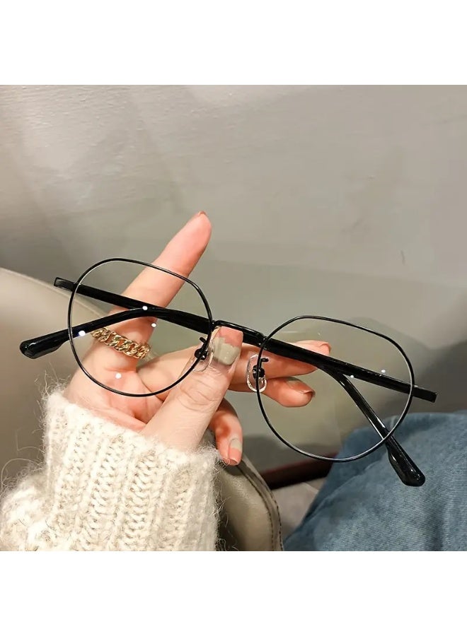نظارات نسائية مستديرة أنيقة بإطار ذهبي وبيج معدني - Image 2