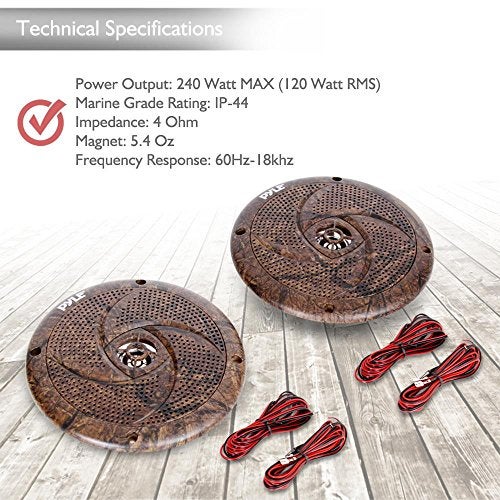 Pyle 6.5 Inch Marine Speakers - 2 Way IP44 Waterproof and Weather Resistant Outdoor Audio Stereo Sound System with Built-in Led Lights, 240 Watt Power and Low Profile Design - 1 Pair - PLMRLE64DK - Image 5