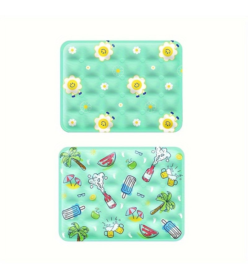 2 Pieces Large Pet Cooling Mat For Dogs Cartoon Patterned Waterproof Pvc Rectangle Bed Mat Summer Chill Pad Small Medium Breed - Image 5