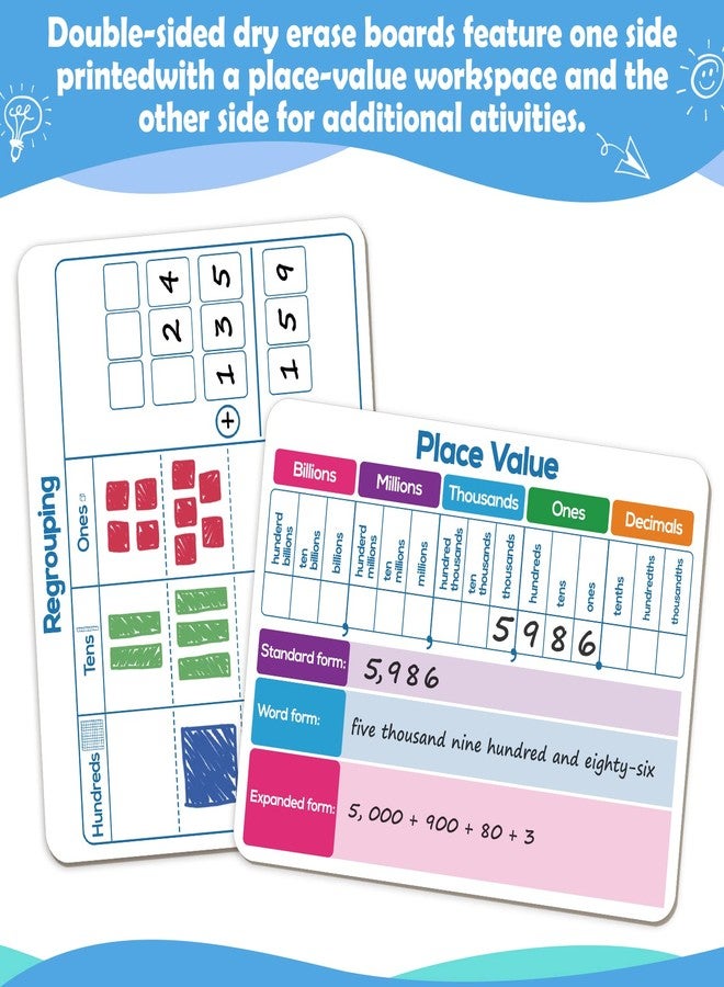 Aizweb Dry Erase Place Value Whiteboard,9" x 12" Double Sided Dry Erase Boards for Kids for Teaching Place Values from Billions to Decimal Numbers,Math Manipulatives White Board for Students - Image 3