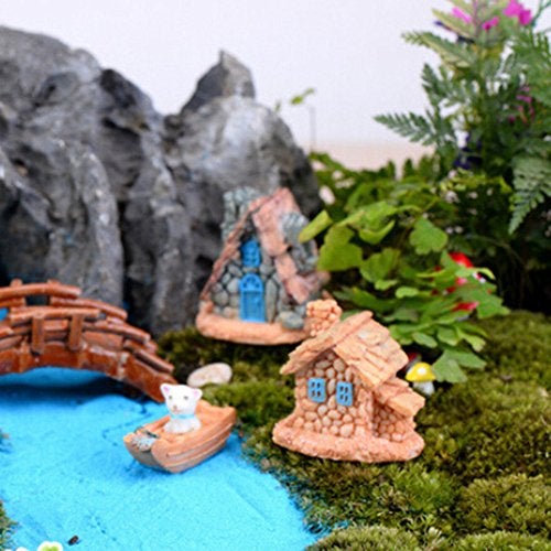 Trasfit 4 Pieces Miniature Fairy Garden Stone House - Mini Fairy Cottage House for Garden & Patio Decoration - Accessories for Home Decoration Outdoor Décor (4 Stone House) - Image 5