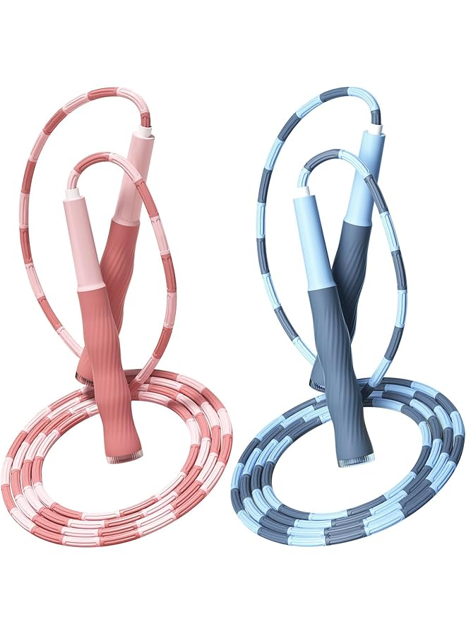PROMASS حبل قفز مزود بالخرز الناعم، 2 قطعة بطول 9.2 قدم، حبل مقسم خالي من التشابك مع مقHandles مضادة للانزلاق، خرز قابل للتعديل، حبل قفز للأطفال للتمارين الحرة، الكارديو، الحيل، أزرق، وردي - Image 1