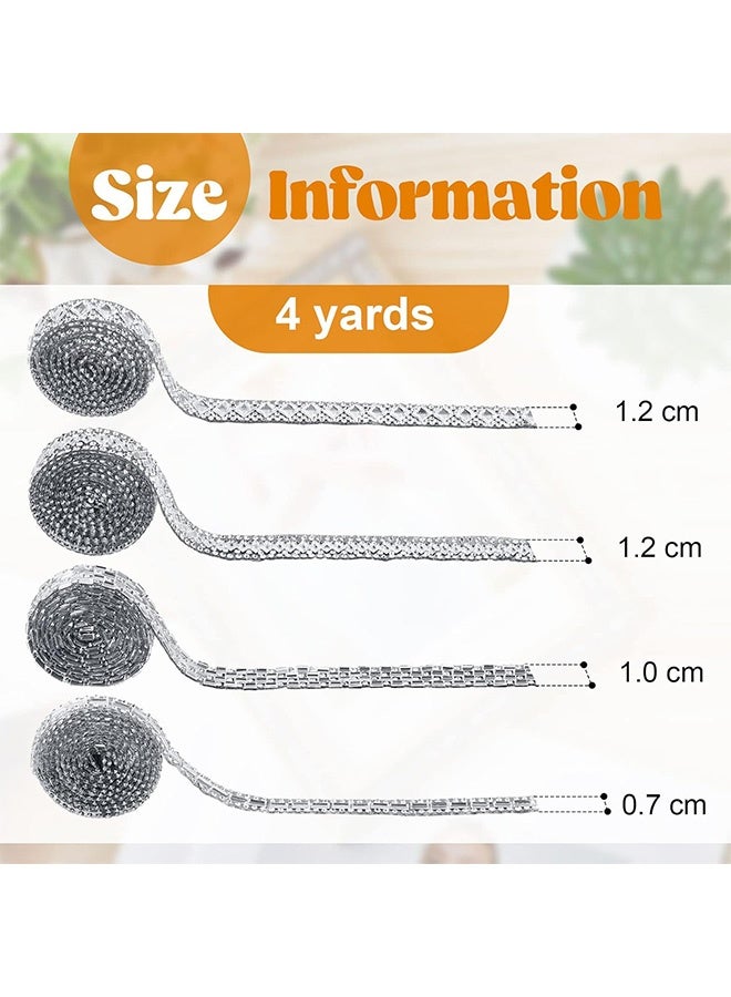 إم إكس إن أشرطة حجر الراين ذاتية اللصق بطول 4 ياردات - 4 أنماط من حجر الراين الماسي بشريط لامع من الراتنج الماسي للملابس المنزلية وحفلات الزفاف وحفلات استقبال المولود الجديد (أبيض، رقيق) - Image 2