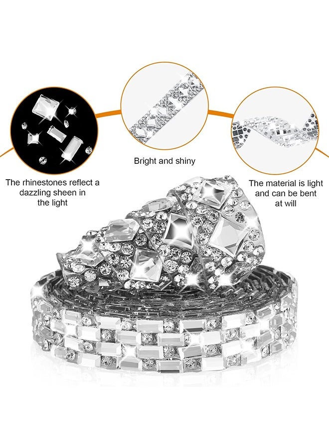 إم إكس إن أشرطة حجر الراين ذاتية اللصق بطول 4 ياردات - 4 أنماط من حجر الراين الماسي بشريط لامع من الراتنج الماسي للملابس المنزلية وحفلات الزفاف وحفلات استقبال المولود الجديد (أبيض، رقيق) - Image 3