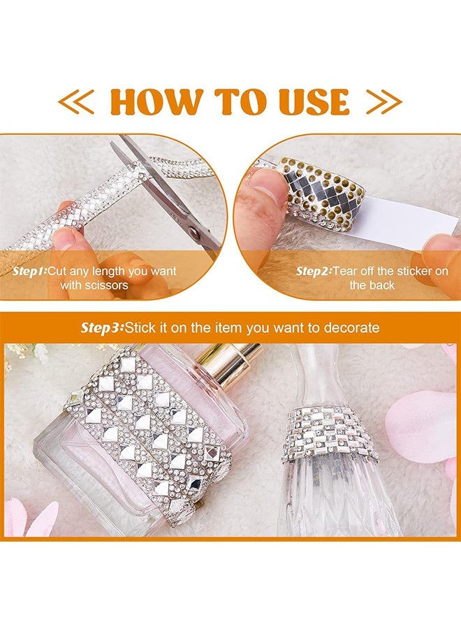 إم إكس إن أشرطة حجر الراين ذاتية اللصق بطول 4 ياردات - 4 أنماط من حجر الراين الماسي بشريط لامع من الراتنج الماسي للملابس المنزلية وحفلات الزفاف وحفلات استقبال المولود الجديد (أبيض، رقيق) - Image 4