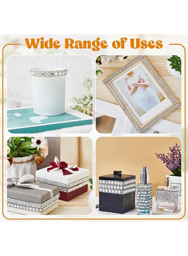 إم إكس إن أشرطة حجر الراين ذاتية اللصق بطول 4 ياردات - 4 أنماط من حجر الراين الماسي بشريط لامع من الراتنج الماسي للملابس المنزلية وحفلات الزفاف وحفلات استقبال المولود الجديد (أبيض، رقيق) - Image 5