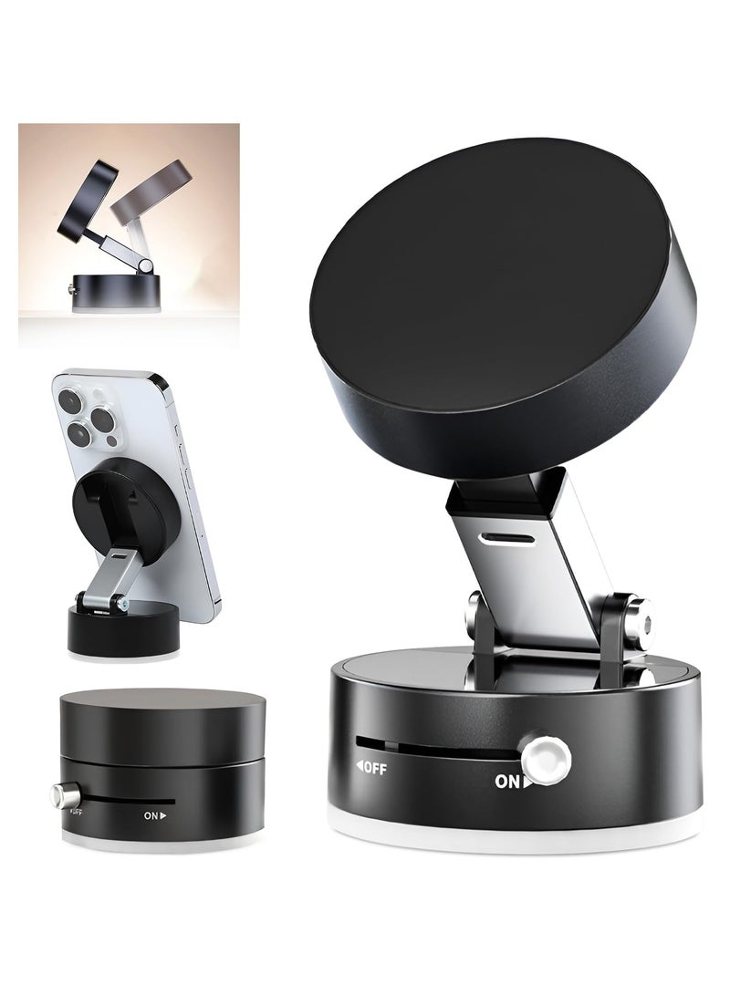 360° Magnetic Car Phone Holder, Suction Cup Mount, Multi-angle Rotation, Bracket Adjustable Car Kitchen Gym Stand (Black)  - Image 1