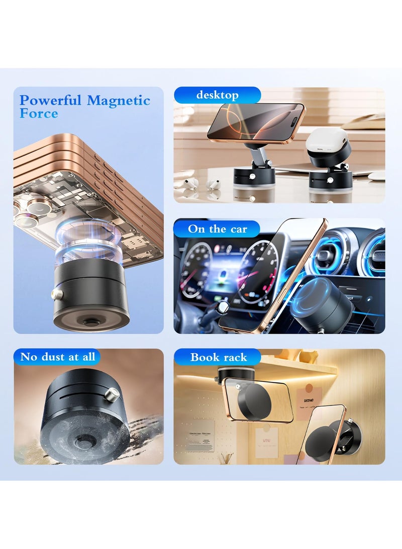 360° Magnetic Car Phone Holder, Suction Cup Mount, Multi-angle Rotation, Bracket Adjustable Car Kitchen Gym Stand (Black)  - Image 2