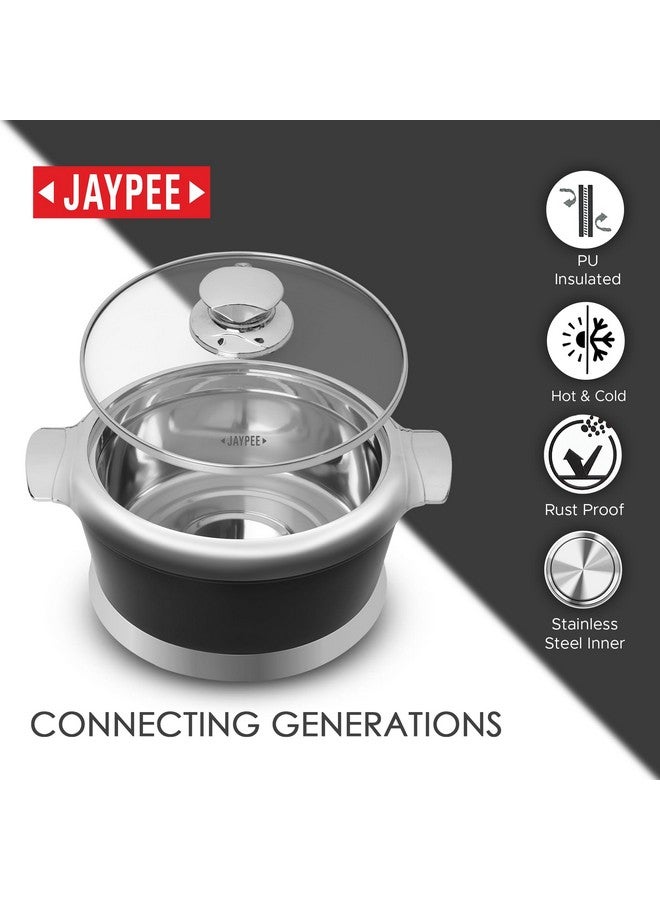 JAYPEE Jazz Serving Set | PU Insulated with Chrome Plated Knob Casserole Set of 3 |Inner Stainless Steel Serving Bowl with Glass Lid (1000+1500+2000 ml) Steel Hot Box, Black - Image 5