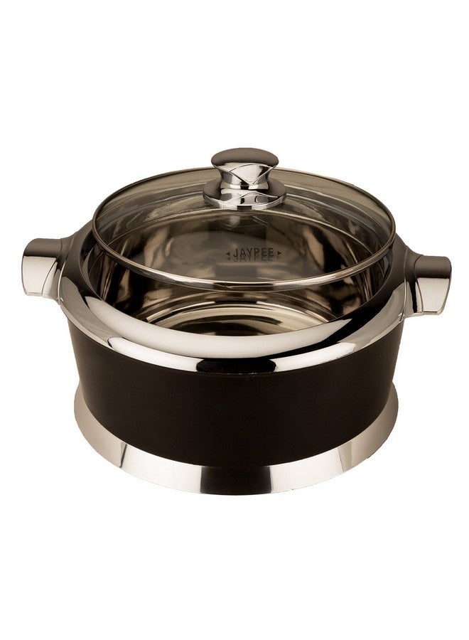 JAYPEE Jazz Serving Set | PU Insulated with Chrome Plated Knob Casserole Set of 3 |Inner Stainless Steel Serving Bowl with Glass Lid (1000+1500+2000 ml) Steel Hot Box, Black - Image 4