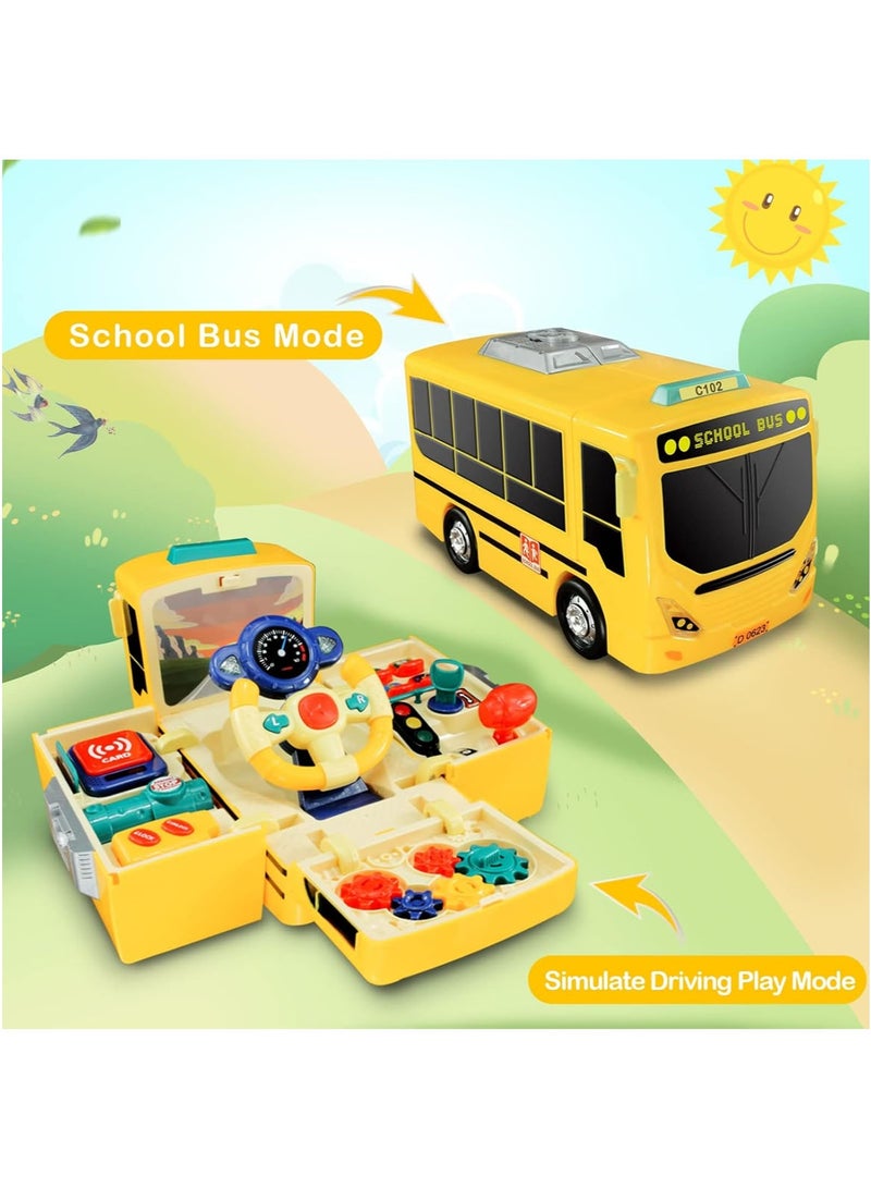 MarlaMall لعبة حافلة مدرسية، محاكاة عجلة القيادة، ألعاب حافلات موسيقية مع أضواء وأغاني، سيارة تعليمية للألغاز، هدية عيد ميلاد للأطفال في مرحلة ما قبل المدرسة، الأولاد والبنات من عمر 3-10 (أصفر) - Image 3