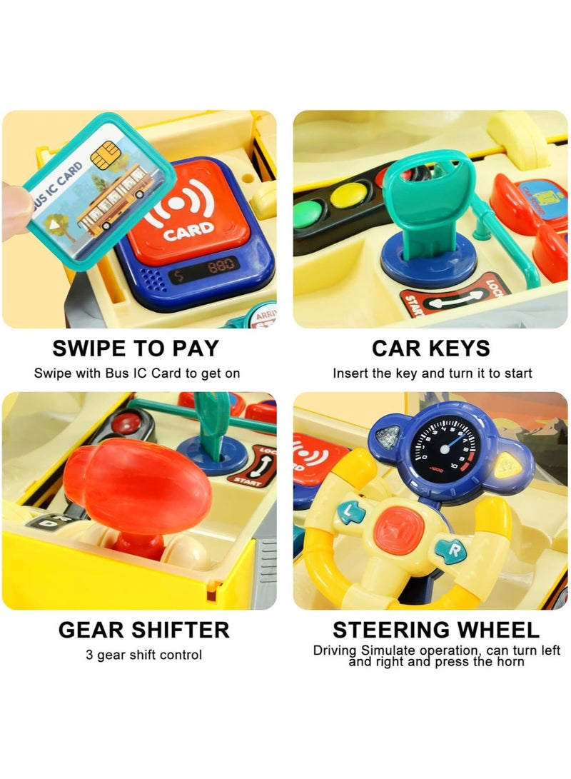 MarlaMall لعبة حافلة مدرسية، محاكاة عجلة القيادة، ألعاب حافلات موسيقية مع أضواء وأغاني، سيارة تعليمية للألغاز، هدية عيد ميلاد للأطفال في مرحلة ما قبل المدرسة، الأولاد والبنات من عمر 3-10 (أصفر) - Image 4