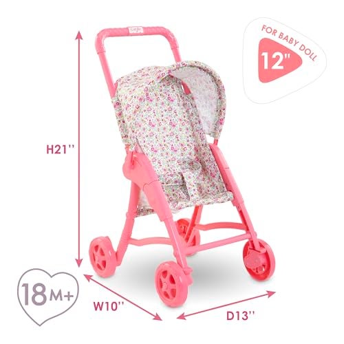 Corolle Mon Premier Poupon Foldable Baby Doll Stroller Set - Lightweight Toy Stroller for Toddlers 1-3 - Pink & White Doll Carriage for 12 Inch Dolls - Image 4