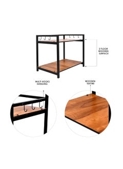 INN-VENTORE INNVENTORE 22600 D Series 2Layer Microwave Stand Kitchen Platform Oven Stand Rack Toaster Organizer with Storage Shelf Wood and Metal Walnut Brown and Black Tiered Shelf  - Image 4