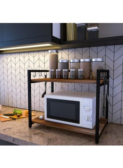 INN-VENTORE INNVENTORE 22600 D Series 2Layer Microwave Stand Kitchen Platform Oven Stand Rack Toaster Organizer with Storage Shelf Wood and Metal Walnut Brown and Black Tiered Shelf  - Image 5