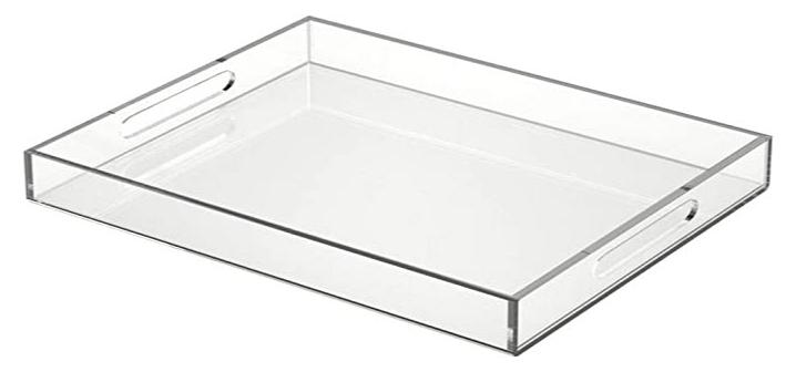 SMARTPOINTS Acrylic Serving Tray 16x20 Inches -Spill Proof- Clear Decorative Tray Organiser for Ottoman Coffee Table Countertop with Handles - Image 1