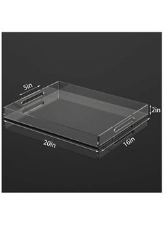 SMARTPOINTS Acrylic Serving Tray 16x20 Inches -Spill Proof- Clear Decorative Tray Organiser for Ottoman Coffee Table Countertop with Handles  - Image 2