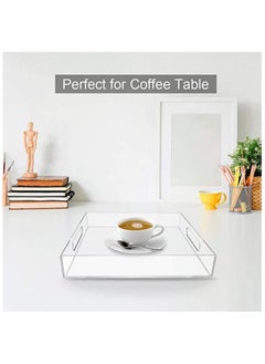 SMARTPOINTS Acrylic Serving Tray 16x20 Inches -Spill Proof- Clear Decorative Tray Organiser for Ottoman Coffee Table Countertop with Handles  - Image 5