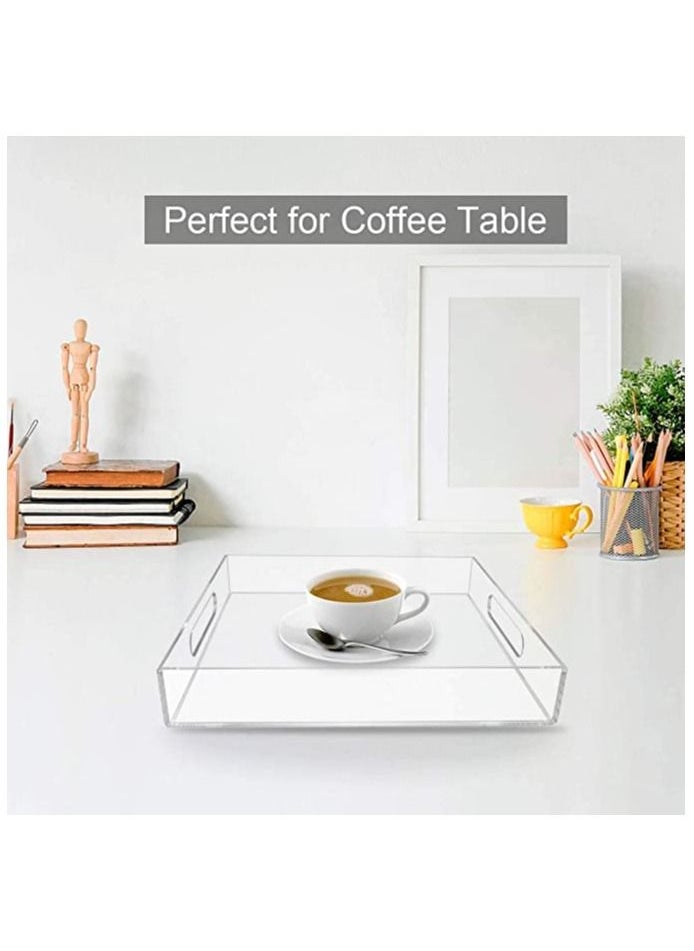 SMARTPOINTS Acrylic Serving Tray 16x20 Inches -Spill Proof- Clear Decorative Tray Organiser for Ottoman Coffee Table Countertop with Handles  - Image 5