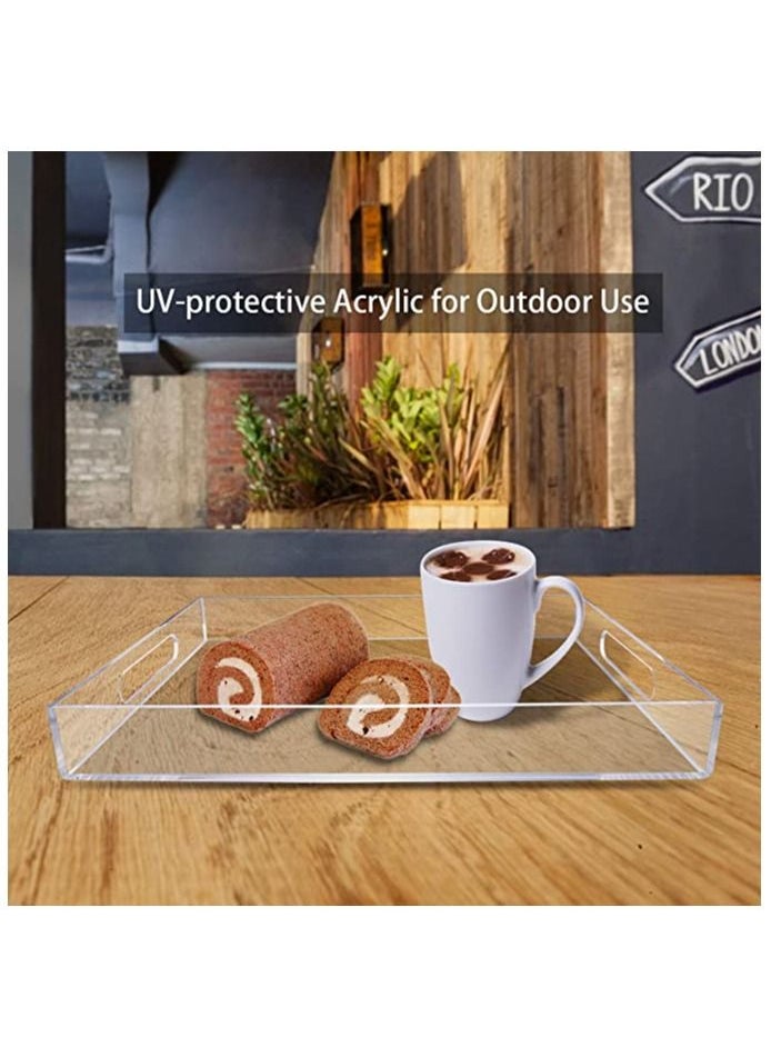 SMARTPOINTS Acrylic Serving Tray 16x20 Inches -Spill Proof- Clear Decorative Tray Organiser for Ottoman Coffee Table Countertop with Handles  - Image 4