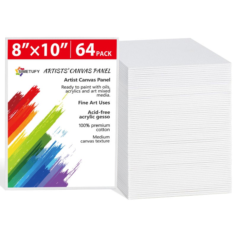 Simetufy 64 Pack Canvas Boards for Painting 8 x 10 inch Bulk Blank Canvas for Kids Gesso Primed AcidFree 100 Cotton for Acrylics Oil Tempera Paints