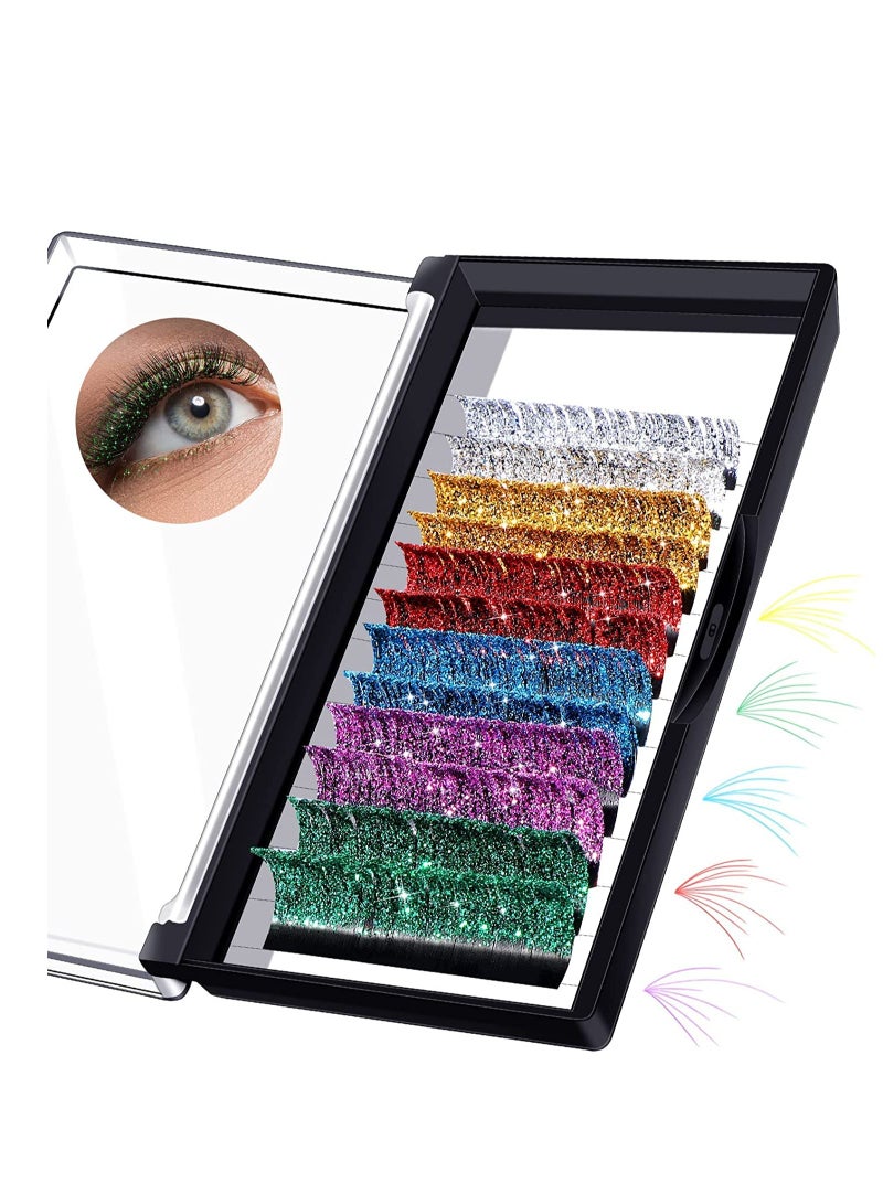 Colored Glitter Lash Extensions Colored Lash Eyelashes Party Makeup Eyelashes (Multicolored,15 mm) - Image 1