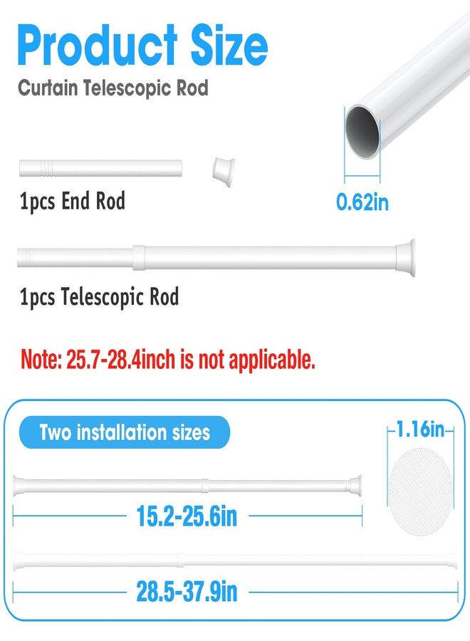 MEXAU White Tension Curtain Rods18 to 36 Inch,Small Curtain Rods No Drilling,Short Tension Rod,Adjustable Spring Rod for Windows,Door,Closet - Image 2