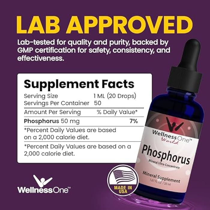 WellnessOne Ionic Phosphorus Supplements - Phosphorus Liquid from Ortho Phosphoric Acid for Teeth, Bone Health, & Energy Support - Non-GMO, Vegan, Gluten Free - 1.67 fl oz - Image 2