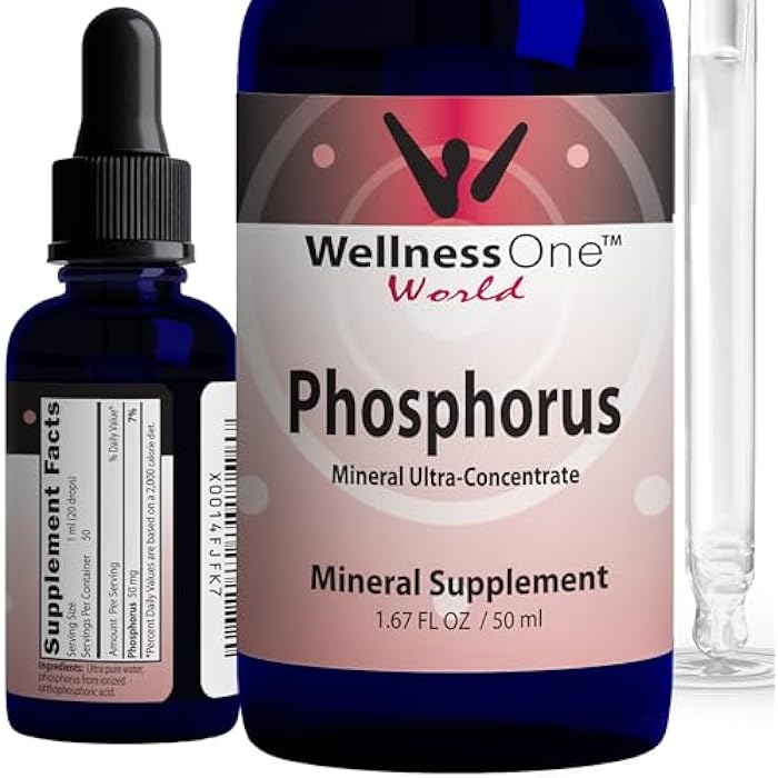 WellnessOne Ionic Phosphorus Supplements - Phosphorus Liquid from Ortho Phosphoric Acid for Teeth, Bone Health, & Energy Support - Non-GMO, Vegan, Gluten Free - 1.67 fl oz - Image 1