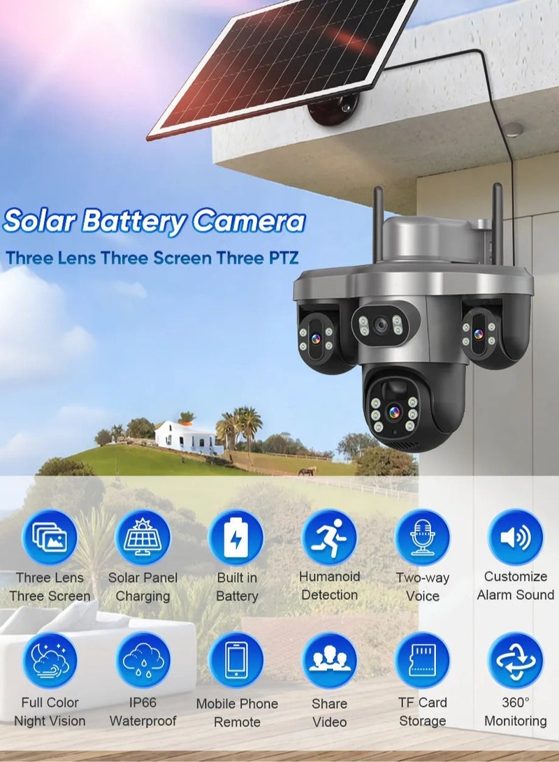 SUPER 5 15MP 3 Lens Three Screen 4G Solar Camera Outdoor 10X Optical Zoom Auto Tracking 4G Surveillance Camera V380 Pro - Image 2
