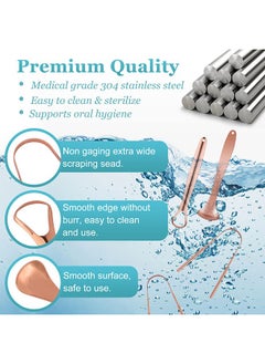 HS Tongue Scraper Tongue Cleaner Stainless Steel Tongue Scrapers With Travel Case For Oral Cleaning, Professional Tongue Cleaners For Fresher Breath (3 Shapes Tongue Scrapers, Rose Gold)  - Image 4