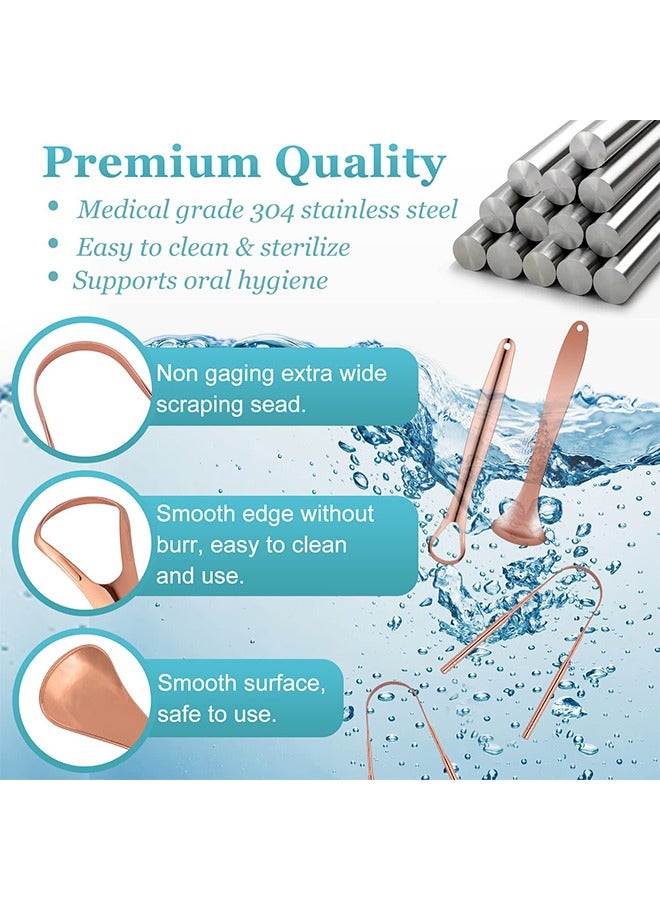 HS Tongue Scraper Tongue Cleaner Stainless Steel Tongue Scrapers With Travel Case For Oral Cleaning, Professional Tongue Cleaners For Fresher Breath (3 Shapes Tongue Scrapers, Rose Gold) - Image 4