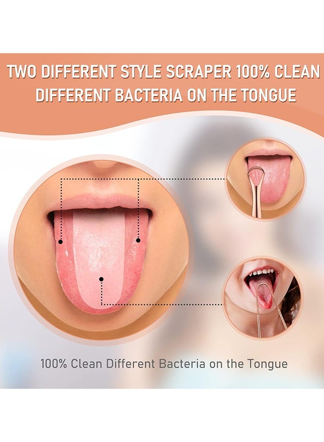 HS Tongue Scraper Tongue Cleaner Stainless Steel Tongue Scrapers With Travel Case For Oral Cleaning, Professional Tongue Cleaners For Fresher Breath (3 Shapes Tongue Scrapers, Rose Gold) - Image 5