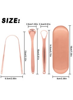 HS Tongue Scraper Tongue Cleaner Stainless Steel Tongue Scrapers With Travel Case For Oral Cleaning, Professional Tongue Cleaners For Fresher Breath (3 Shapes Tongue Scrapers, Rose Gold)  - Image 3
