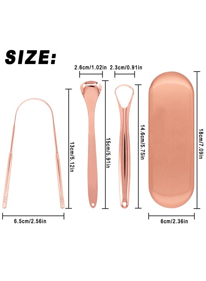 HS Tongue Scraper Tongue Cleaner Stainless Steel Tongue Scrapers With Travel Case For Oral Cleaning, Professional Tongue Cleaners For Fresher Breath (3 Shapes Tongue Scrapers, Rose Gold) - Image 3