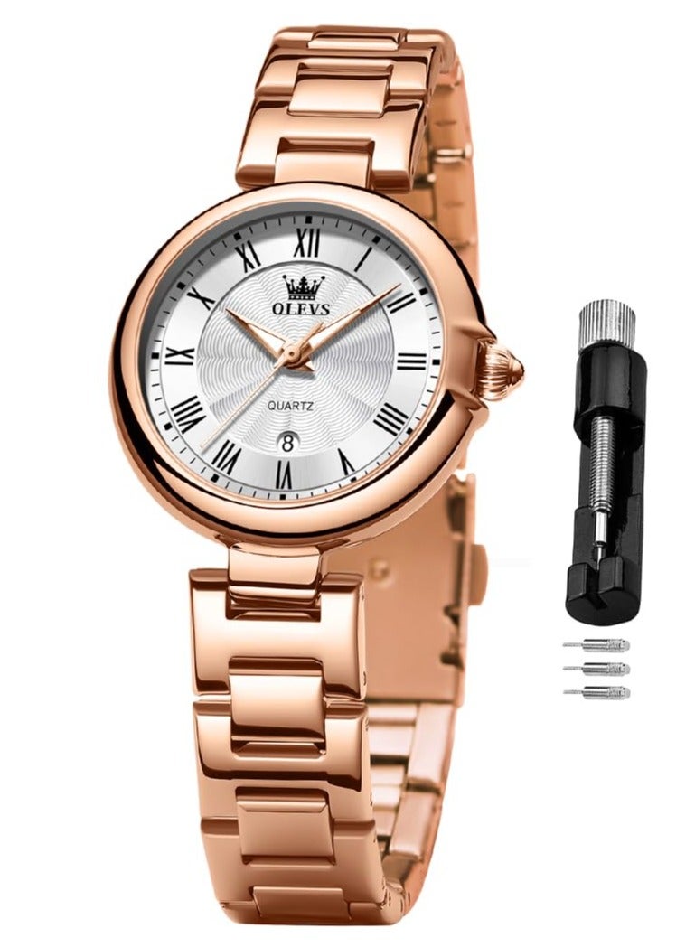 OLEVS OLEVS Women's Business Formal Small Watch Gold Silver Stainless Steel Strap Analog Quartz Waterproof Women's Watch 5608  - Image 1