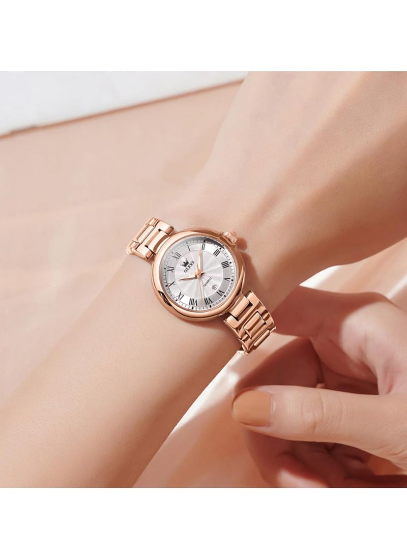 OLEVS OLEVS Women's Business Formal Small Watch Gold Silver Stainless Steel Strap Analog Quartz Waterproof Women's Watch 5608  - Image 2