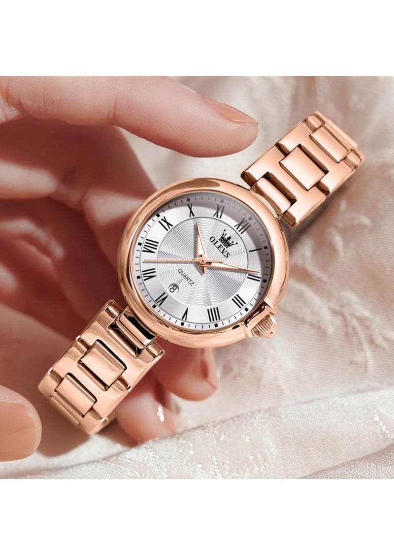 OLEVS OLEVS Women's Business Formal Small Watch Gold Silver Stainless Steel Strap Analog Quartz Waterproof Women's Watch 5608  - Image 3