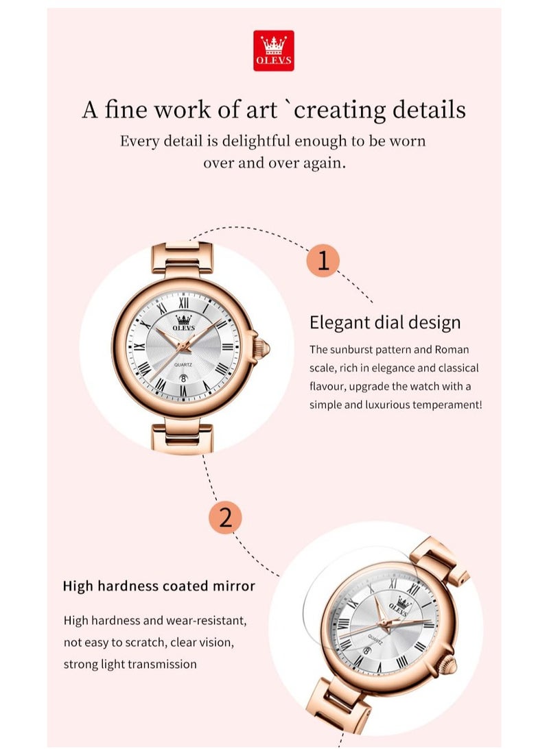 OLEVS OLEVS Women's Business Formal Small Watch Gold Silver Stainless Steel Strap Analog Quartz Waterproof Women's Watch 5608  - Image 4