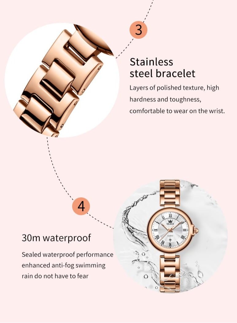 OLEVS OLEVS Women's Business Formal Small Watch Gold Silver Stainless Steel Strap Analog Quartz Waterproof Women's Watch 5608  - Image 5
