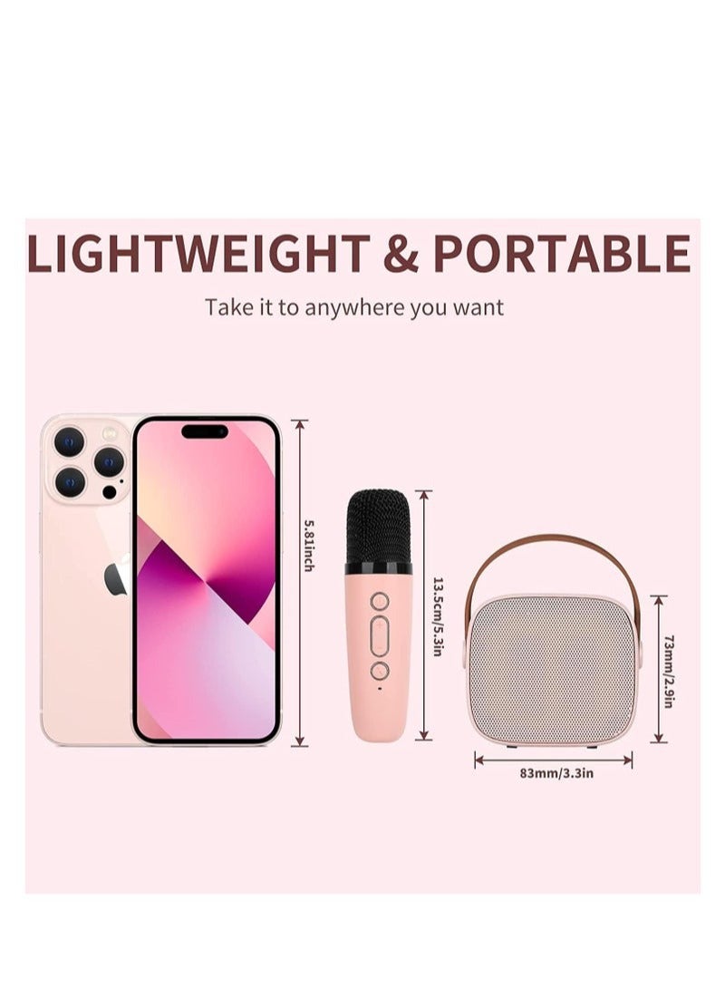 KIIUMI Mini Karaoke Machine, Portable Bluetooth Speaker, with 2 Wireless Microphones, with Led Colorful Lights, Pink - Image 2