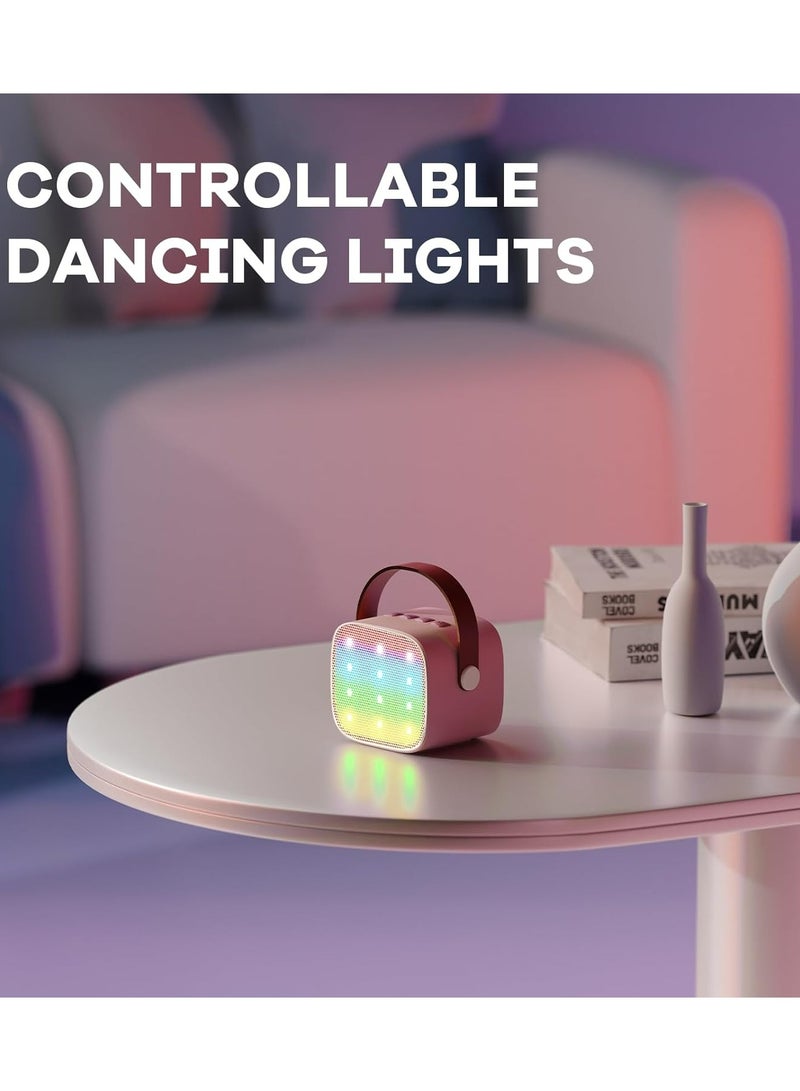 KIIUMI Mini Karaoke Machine, Portable Bluetooth Speaker, with 2 Wireless Microphones, with Led Colorful Lights, Pink - Image 3