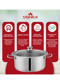 SONEX SONEX Mega Super Pot, 30 cm (9.7 Ltr) Stainless Steel Cooking Pot/Casserole – Durable Handles, Glass Lid, Sandwich Bottom for Even Heating, Sleek Modern Design for Efficient and Stylish Cooking  - Image 4