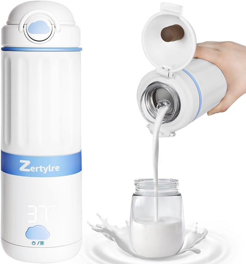 Zertylre سخان حليب محمول للأطفال، سخان زجاجات للماء وحليب الأم والحليب الصناعي، يمكن استخدامه أثناء التنقل، سريع التسخين، يتميز بتحكم دقيق في درجة الحرارة، قابل للشحن عبر منفذ USB، لون أبيض، مصنوع من الفولاذ المقاوم للصدأ، رقم المنتج: ZL0809 - Image 1
