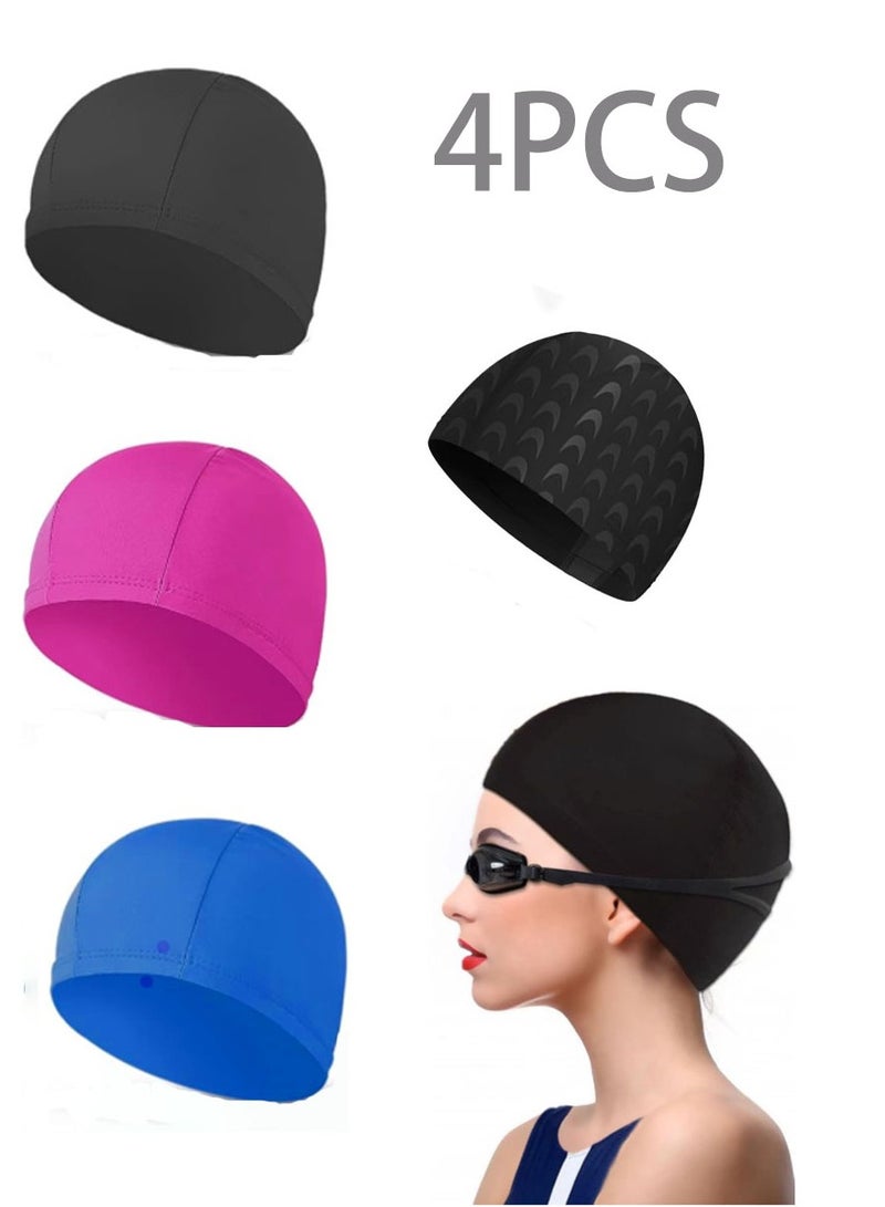 Geustos 4-Pack Man Women Pure Color Nylon Spandex Fabric Swim Cap Swimming Cap Bathing Cap - Image 1