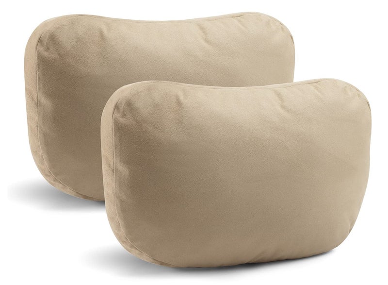 Jachenyue 2Pcs Car Neck Pillows for headrestsfor Travel Interior Accessories and Suede Support Head PillowsBalance Neck Pillow Designed to Relieve Neck Pain and Muscle TensionBeige