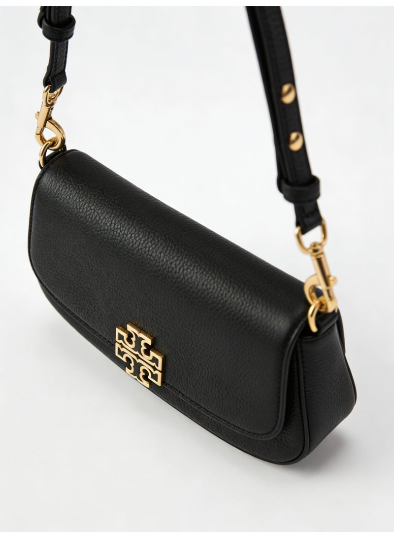 Burch Black Leather Miller Convertible Bag - Iconic Gold Double-T Logo, Multi-Way Strap Design, Compact Flap Style, Luxury Crossbody/Shoulder Bag for Daily & Formal Occasions - Image 4